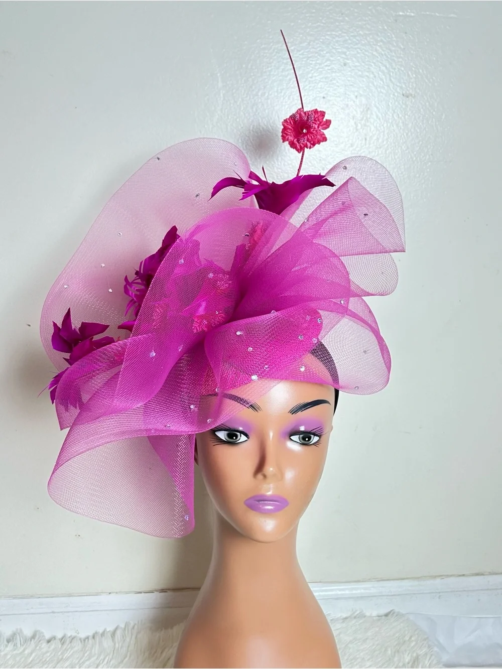 Fuchsia Floral Fascinator Hat for Women - Statement Occasion Headpiece